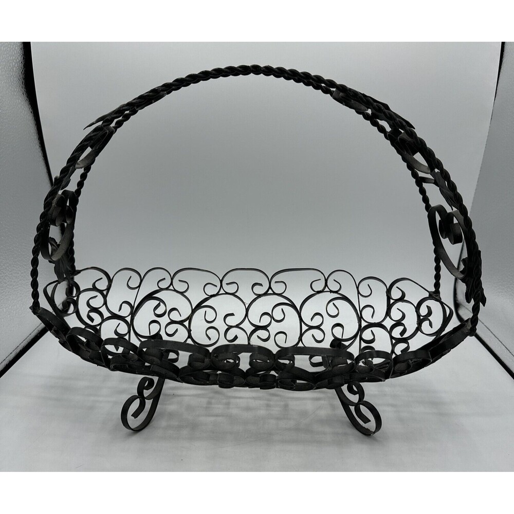 Vintage Wire Fruit Basket Black Made In Spain w/ Handle Home Decor - Picture 6 of 16